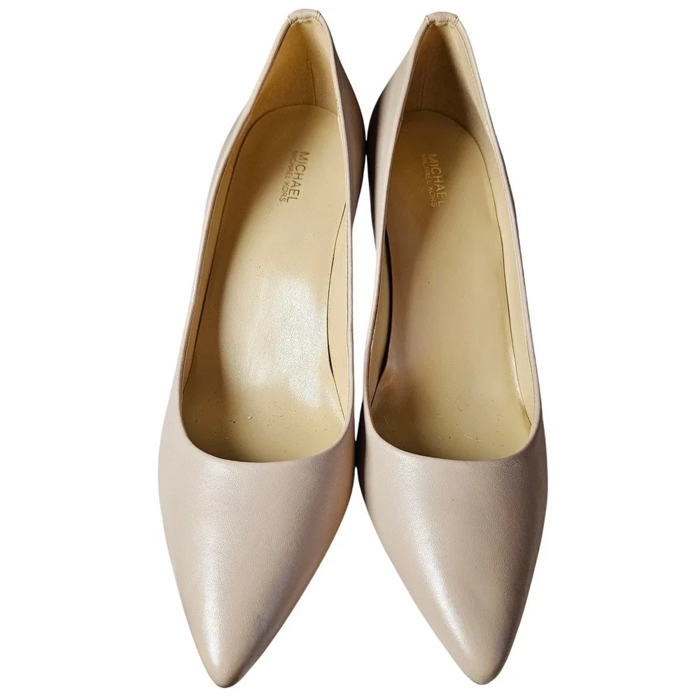 Michael Kors Dorothy Flex Pump Beige Leather Pointed Toe Stiletto Heels Size 11M